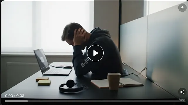 Recruiter stressed, covering face at desk