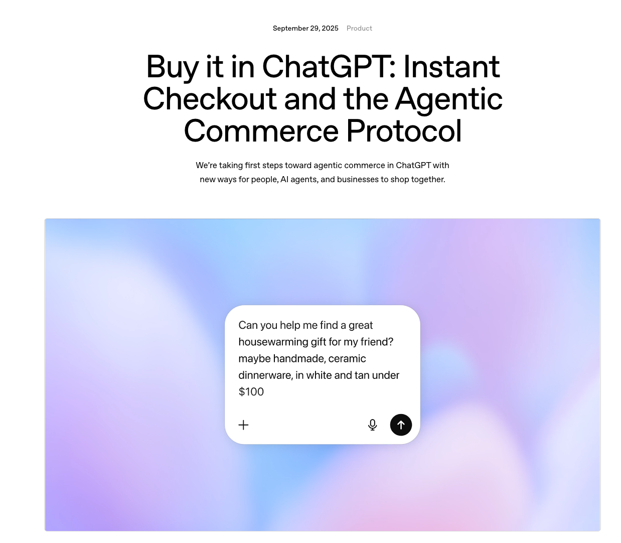 Screenshot of OpenAI’s Buy it in ChatGPT announcement page