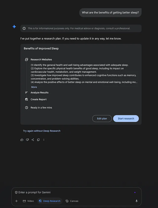 Gemini Canvas research input example