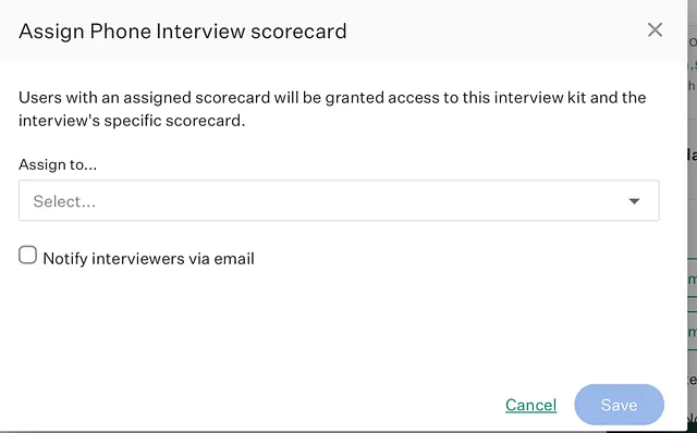 Assign scorecard dialog with interviewer selection