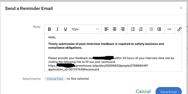 Reminder composer with scorecard URL