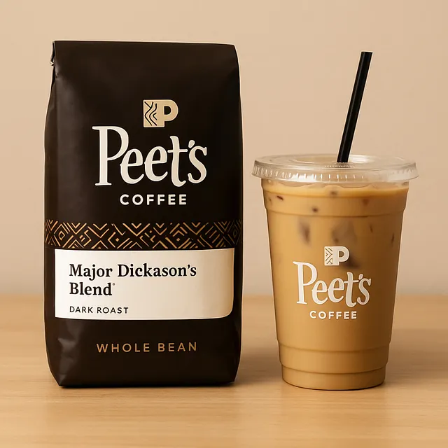 Peet’s Coffee bag of beans and iced latte representing credit card perks